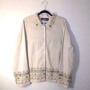 Vintage Sag Harbor Linen Blend Embroidered Unstructured Button Down Jacket Sz. L